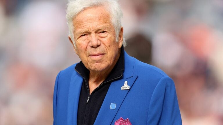 CHICAGO, ILLINOIS - NOVEMBER 10: New England Patriots team owner Robert Kraft looks on before the game against the Chicago Bears at Soldier Field on November 10, 2024 in Chicago, Illinois.