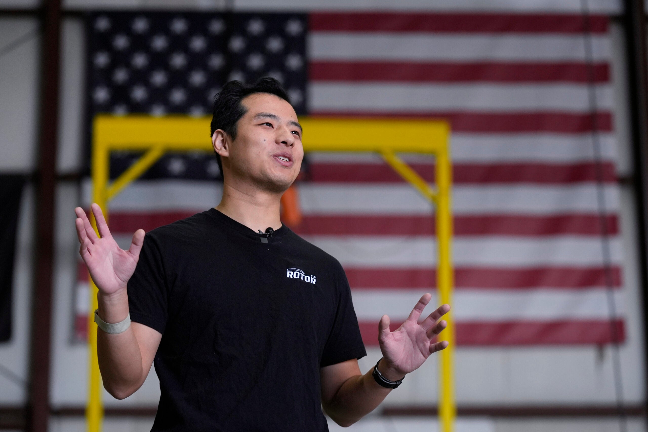 Hector Xu, CEO of Rotor Technologies, gestures during an interview.