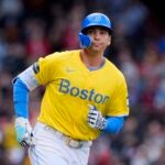 Boston Red Sox's Triston Casas runs on his two-run home run during the first inning of a baseball game against the Los Angeles Angels, Saturday, April 13, 2024, in Boston.