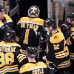 Boston Bruins goaltender Jeremy Swayman (1) heads to the locker room after a loss to the Columbus Blue Jackets in an NHL hockey game, Monday, Nov. 18, 2024, in Boston.