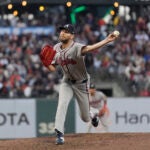 Atlanta Braves pitcher Chris Sale works against the San Francisco Giants during an Aug. 12 game in San Francisco.