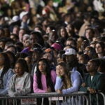 Hundreds of supporters await the election results and for the arrival of Vice President Kamala Harris at The Yard at Howard University in Washington, D.C., on Tuesday.