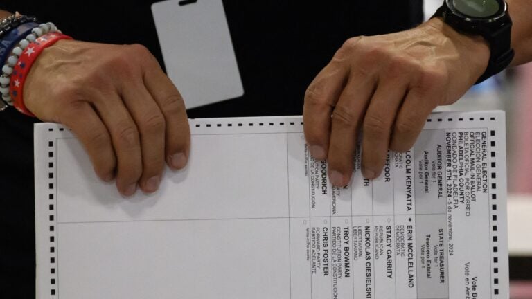 Philadelphia county board of elections staff processing ballots on Election Day at the ballot counting elections warehouse on the outskirts of Philadelphia, Nov. 5, 2024.