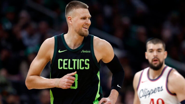 Celtics center Kristaps Porzingis during the first quarter at TD Garden.