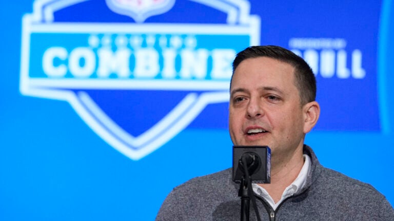 New England Patriots director of scouting Eliot Wolf speaks during a press conference at the NFL football scouting combine in Indianapolis, Tuesday, Feb. 27, 2024.