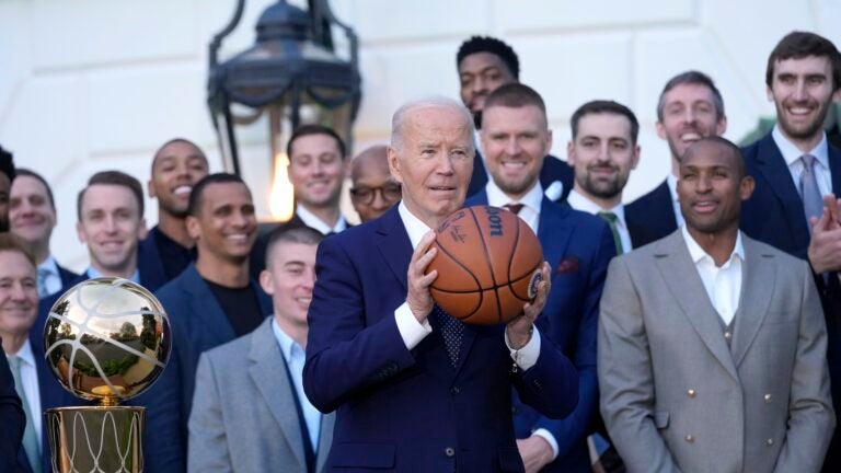 Biden fakes out and then passes to Al Horford