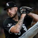 Chicago White Sox starting pitcher Garrett Crochet works against a San Diego Padres batter during the third inning of a baseball game Friday, Sept. 20, 2024, in San Diego.