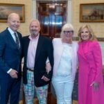 Nantucket restaurant owners Bill and Kim Puder pose with President Joe Biden and Jill Biden at the White House Easter Egg Roll in April 2024. The two have known the Bidens for 27 years and cook their Thanksgiving dinner.