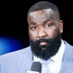 LOS ANGELES, CA - DECEMBER 25: A close up shot of Kendrick Perkins on court before the LA Clippers game against the Los Angeles Lakers on December 25, 2019 at STAPLES Center in Los Angeles, California.