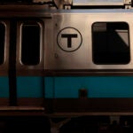 A Blue Line train at the Wonderland MBTA in 2023.