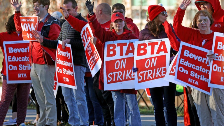 Teachers on strike at Beverly High School.