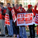 On strike demonstrators at Beverly High School in Beverly.