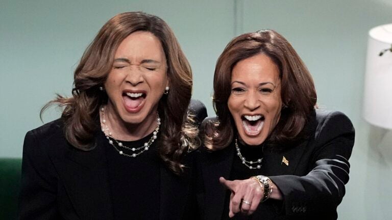 Democratic presidential nominee Vice President Kamala Harris appears on NBC's "Saturday Night Live," with Maya Rudolph, Saturday, Nov. 2, 2024 in New York.