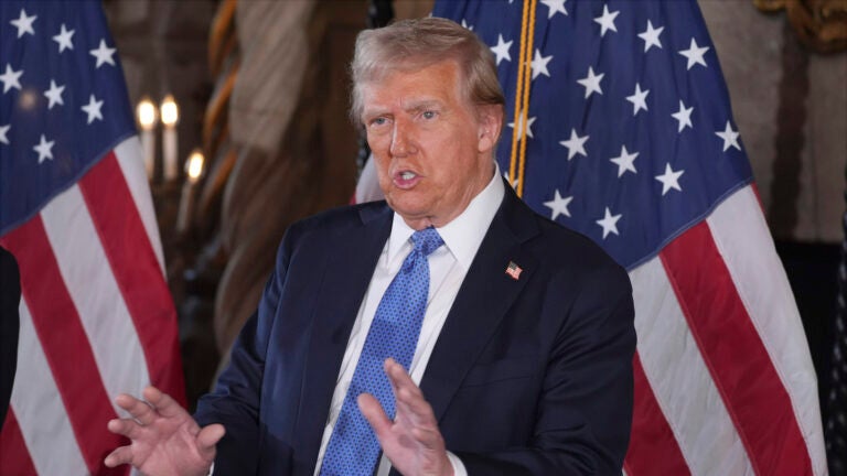 President-elect Donald Trump speaks during a news conference at Mar-a-Lago.