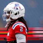 K.J. Osborn wears the throwback uniform before facing the Texans.