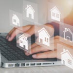 Zillow Real estate concept business, home insurance and real estate protection. Buy and sell houses and real estate online on a virtual screen.