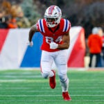 New England Patriots wide receiver Kendrick Bourne (84) runs a route during the first half of an NFL football game against the Indianapolis Colts, Sunday, Dec. 1, 2024, in Foxborough, Mass.