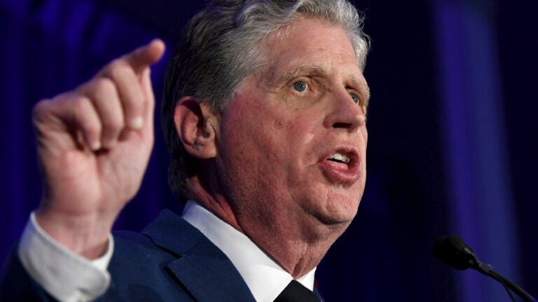 FILE - Rhode Island Gov. Daniel McKee gives his victory speech during an election night gathering of Rhode Island Democratic candidates and supporters, Nov. 8, 2022, in Providence.