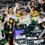 Vermont celebrates after defeating Marshall in the NCAA College Cup National Championship soccer final.