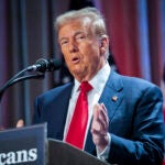 FILE - President-elect Donald Trump speaks during a meeting with the House GOP conference, Nov. 13, 2024, in Washington.