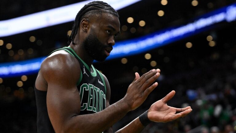Before the Pistons game, Jaylen Brown was seen sporting a Rick Owens wool outfit.