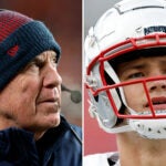 Former New England Patriots head coach Bill Belichick and current QB Drake Maye.