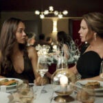 Karla Sofía Gascón, right, and Zoe Saldaña in a scene from "Emilia Pérez."