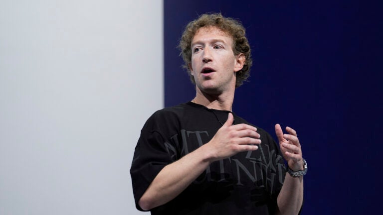 Mark Zuckerberg talks at a conference.