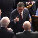 House Speaker Mike Johnson, R-La., gives a thumbs-up.