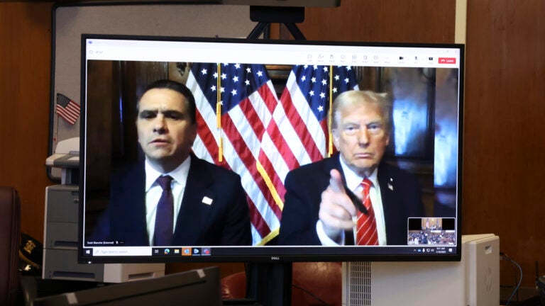 U.S. President-elect Donald Trump appears remotely.