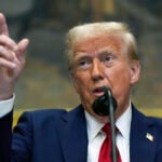 President Donald Trump speaks.