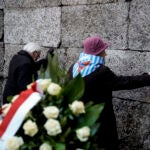Survivors and relatives attend a ceremony at the Auschwitz-Birkenau former Nazi German concentration and extermination camp, in Oswiecim, Poland.