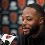 Chicago Bears interim head coach Thomas Brown speaks to members of the media at Halas Hall a day after the team's last game of the season against Green Bay, Monday, Jan. 6, 2025, in Chicago.