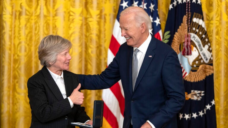 President Joe Biden awards the Presidential Citizens Medal to Mary Bonauto.