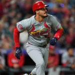 St. Louis Cardinals third baseman Nolan Arenado (28) in the eighth inning of a baseball game Tuesday, Sept. 24, 2024, in Denver.