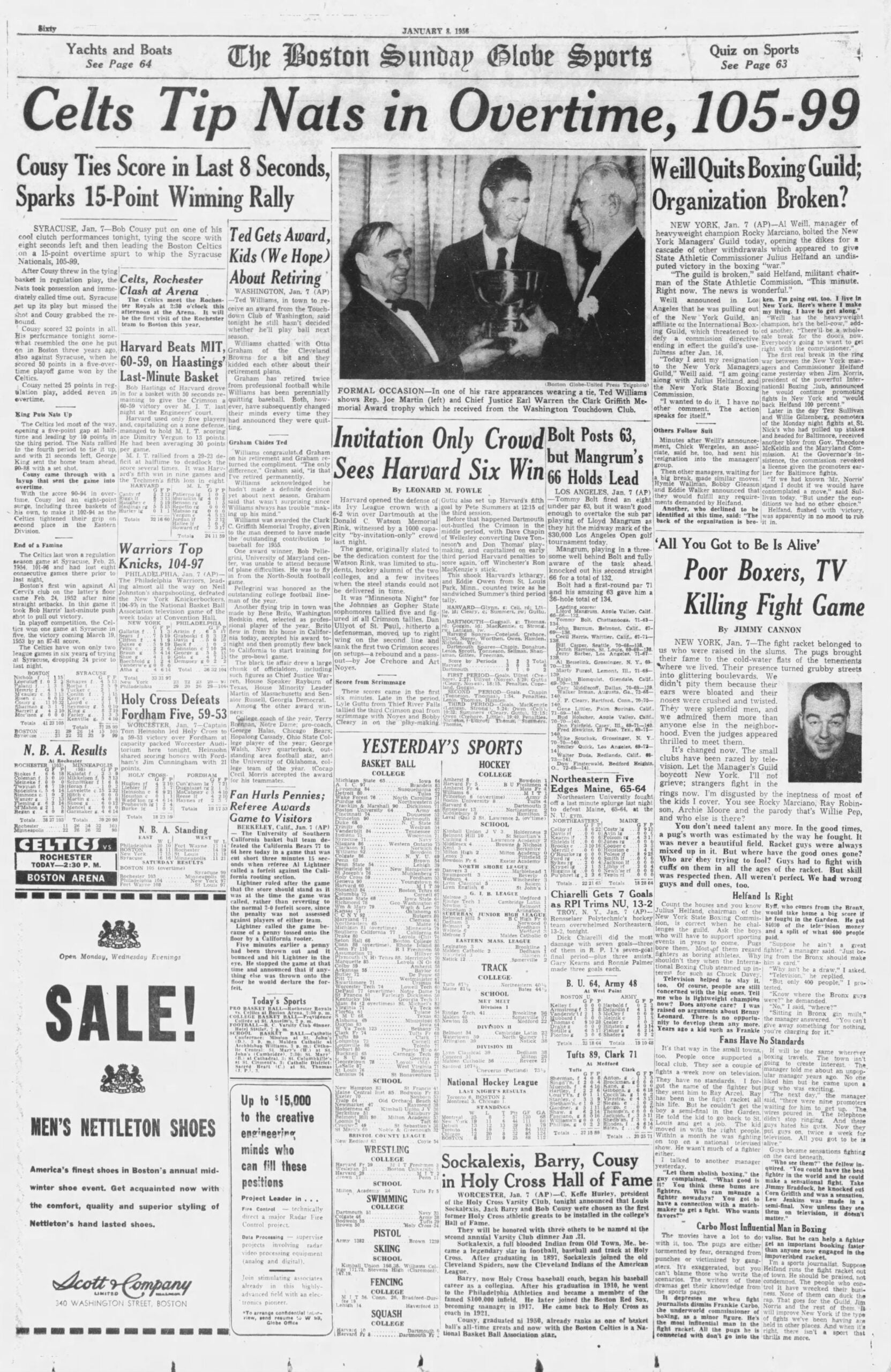 Boston Globe Sports 1956 Celtics