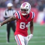 New England Patriots wide receiver Kendrick Bourne (84) during an NFL football game, Sunday, Dec. 1, 2024, in Foxborough, Mass.