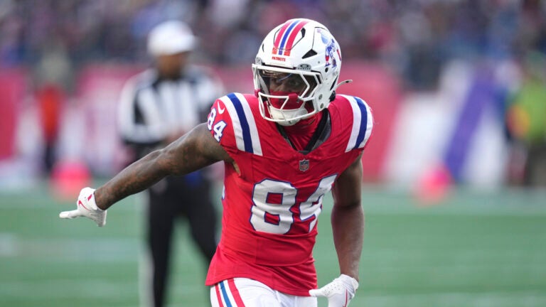 New England Patriots wide receiver Kendrick Bourne (84) during an NFL football game, Sunday, Dec. 1, 2024, in Foxborough, Mass.