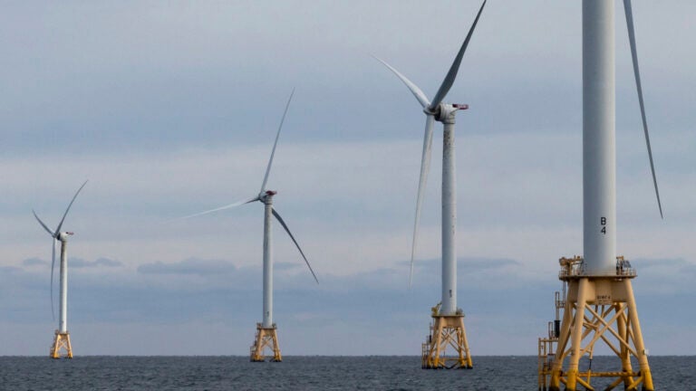 FILE - Turbines operate at the Block Island Wind Farm, Dec. 7, 2023, off the coast of Block Island, R.I.