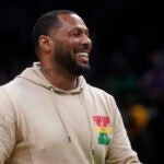 Former Boston Celtic Eddie House during the second half of an NBA basketball game, Monday, Jan. 31, 2022, in Boston.