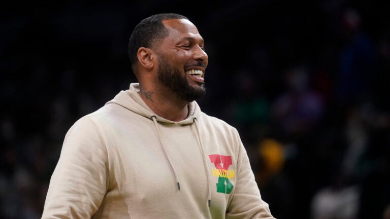 Former Boston Celtic Eddie House during the second half of an NBA basketball game, Monday, Jan. 31, 2022, in Boston.