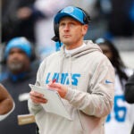 Detroit Lions offensive coordinator Ben Johnson looks on from the sidelines during the first half of an NFL football game against the Chicago Bears, Dec. 22, 2024, in Chicago.