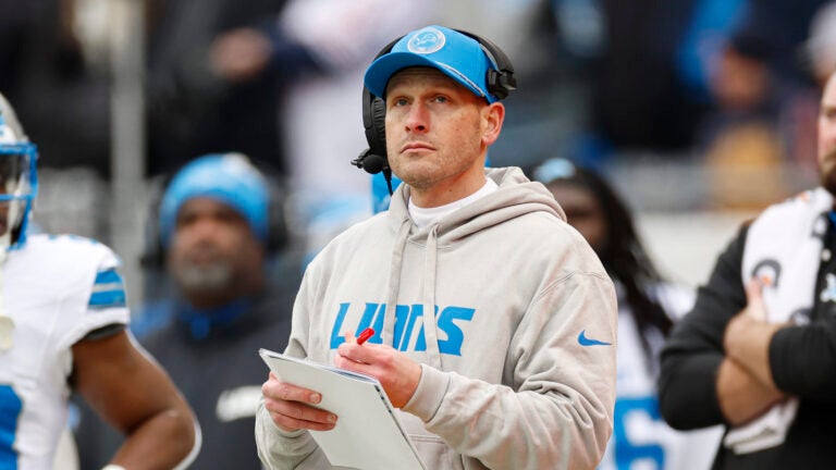 Detroit Lions offensive coordinator Ben Johnson looks on from the sidelines during the first half of an NFL football game against the Chicago Bears, Dec. 22, 2024, in Chicago.