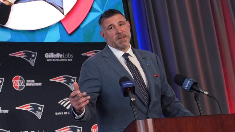 New England Patriots head coach Mike Vrabel during an availability, Monday, Jan. 13, 2025, in Foxborough, Mass..