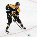 Boston Bruins' Hampus Lindholm plays against the Ottawa Senators during the first period of an NHL hockey game, Saturday, Nov. 9, 2024, in Boston.