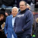 FOXBOROUGH, MASSACHUSETTS - DECEMBER 17: New England Patriots owner Robert Kraft and Head Coach Bill Belichick look on from the sideline before the game against the Kansas City Chiefs at Gillette Stadium on December 17, 2023 in Foxborough, Massachusetts.