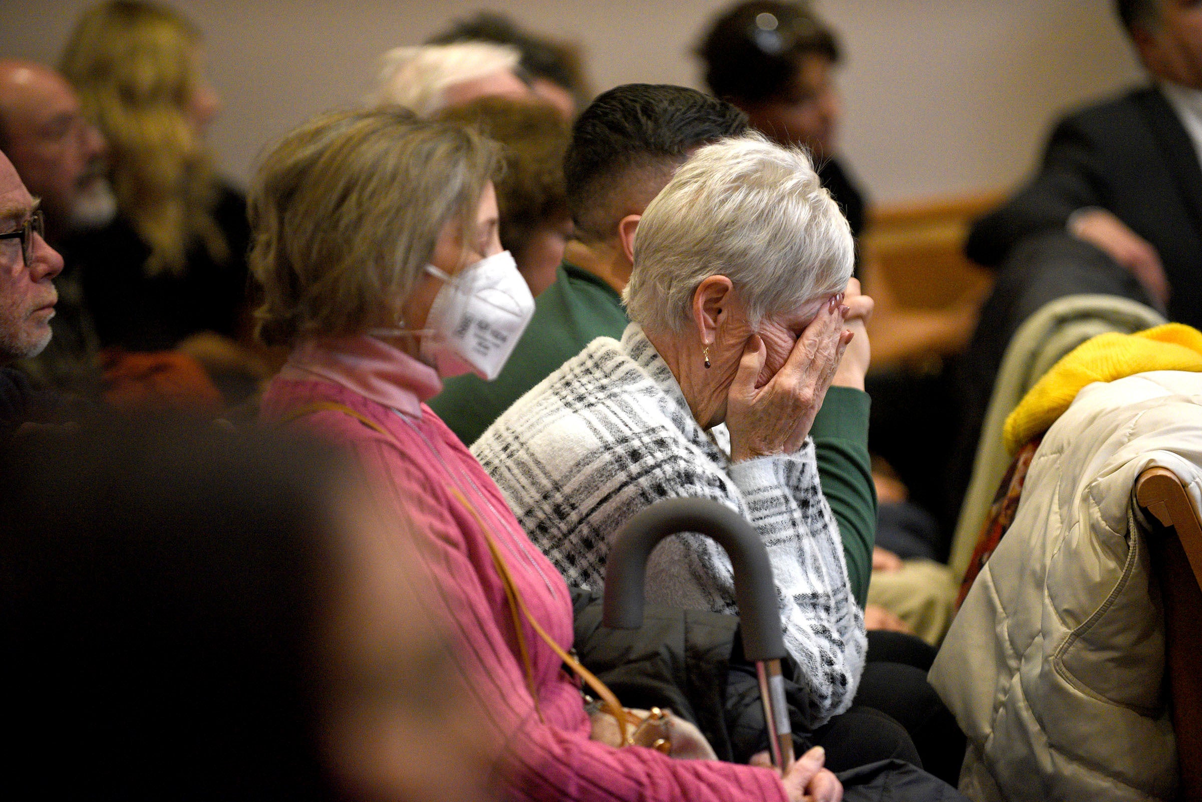 Family and friends of Bradley Asbury react at his sentencing hearing at Hillsborough County Superior Court in Manchester, N.H., Monday, Jan. 27, 2025.