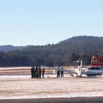 Orange Fire Department responds after an emergency landing at Orange Airport.