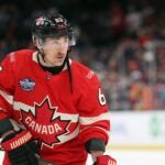 BOSTON, MASSACHUSETTS - FEBRUARY 17: Brad Marchand #63 of Team Canada warms up prior to a game against Team Finland in the 4 Nations Face-Off game at TD Garden on February 17, 2025 in Boston, Massachusetts.