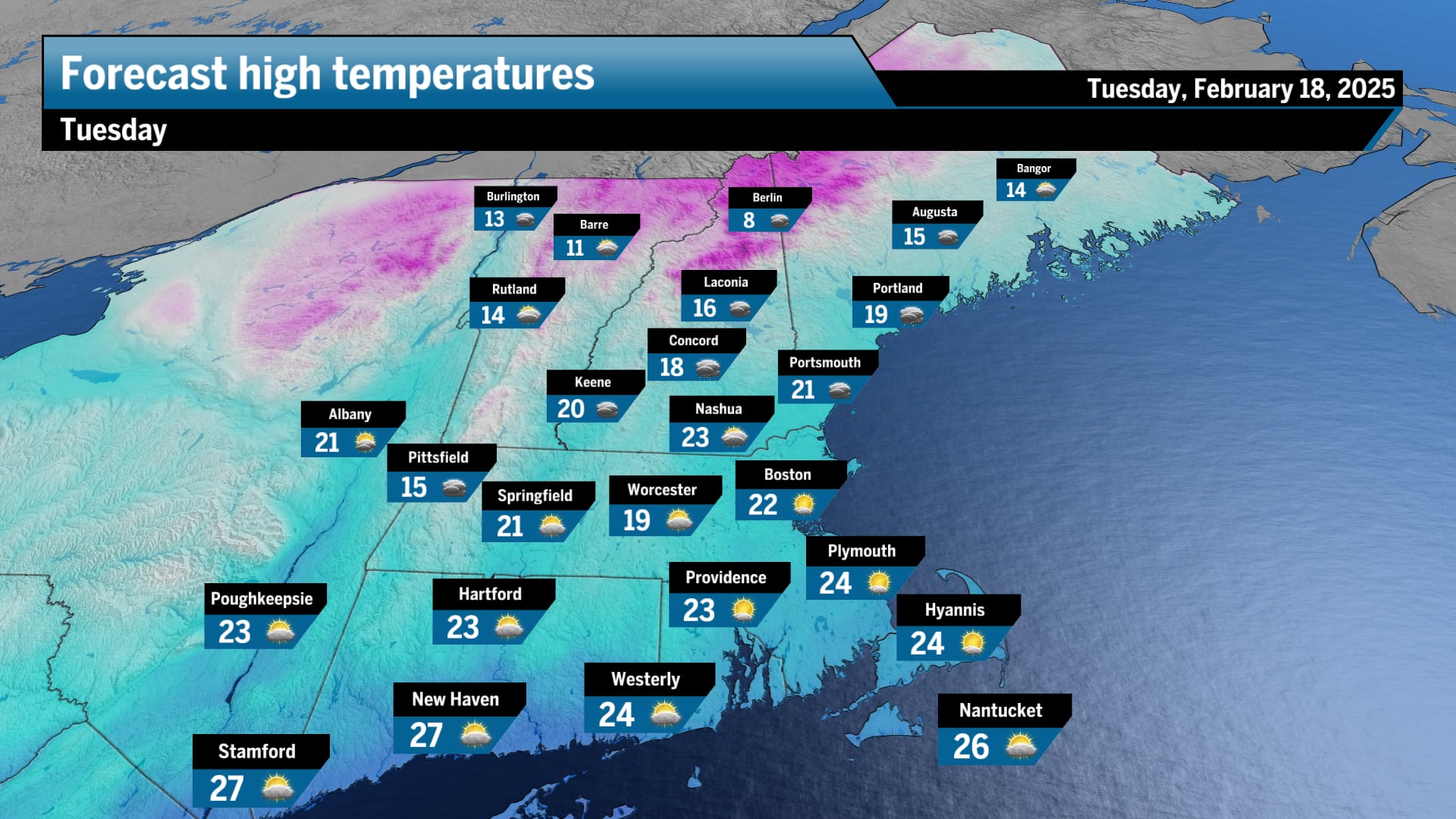 Winds ease but the bitter cold continues its grip on New England